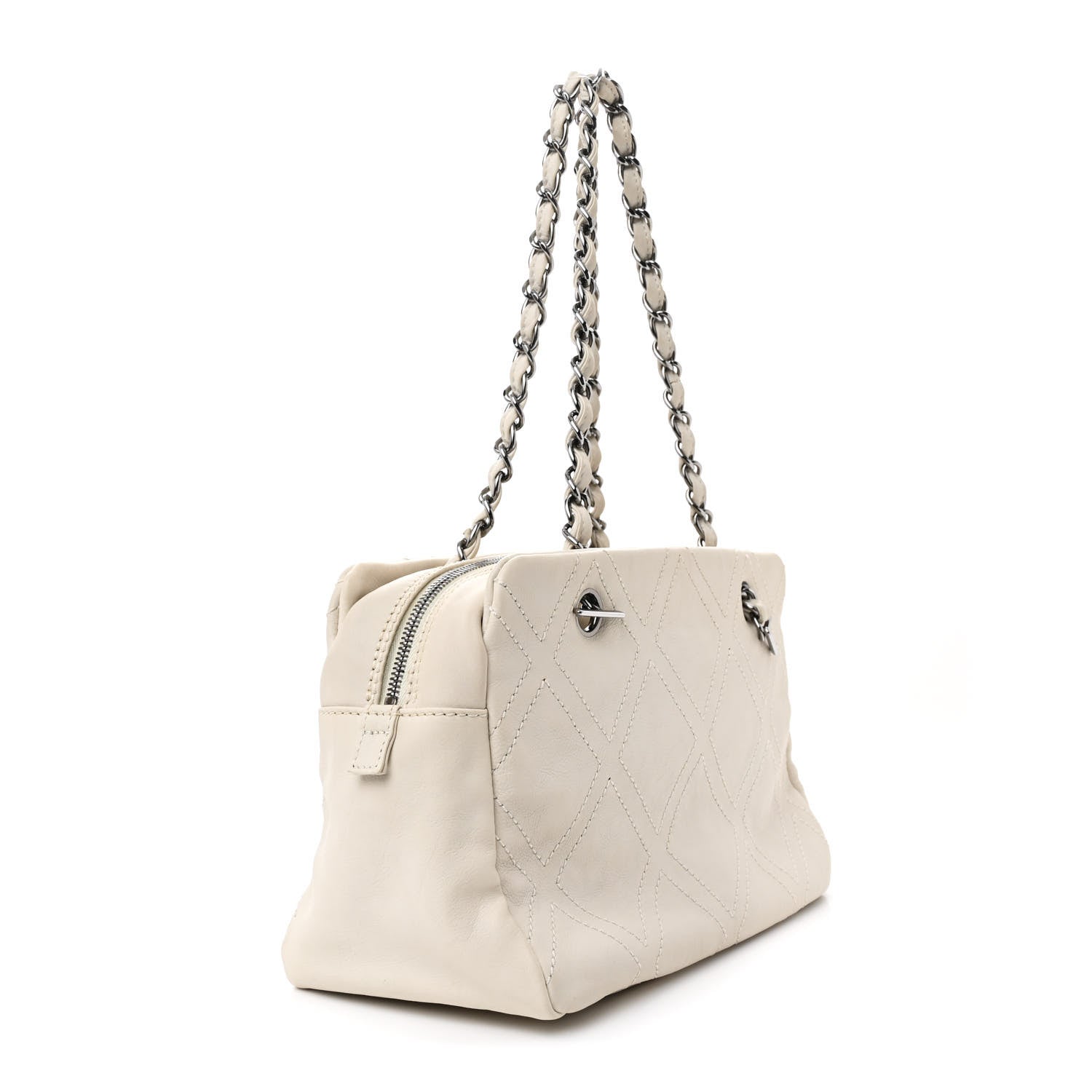 Chanel Calfskin Small Diamond Stitch Tote White 3 of 12