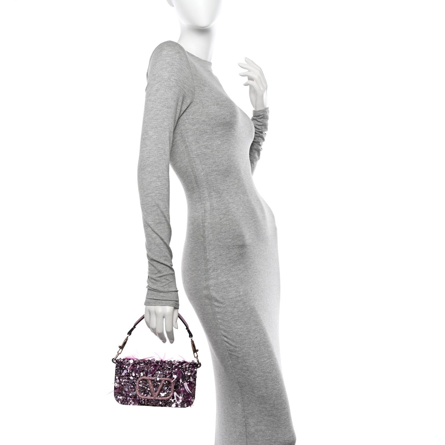 Valentino Garavani Sequin Crystal Vlogo Embroidered Small Loco Shoulder Bag Rosa Misty Mauve 3 of 10