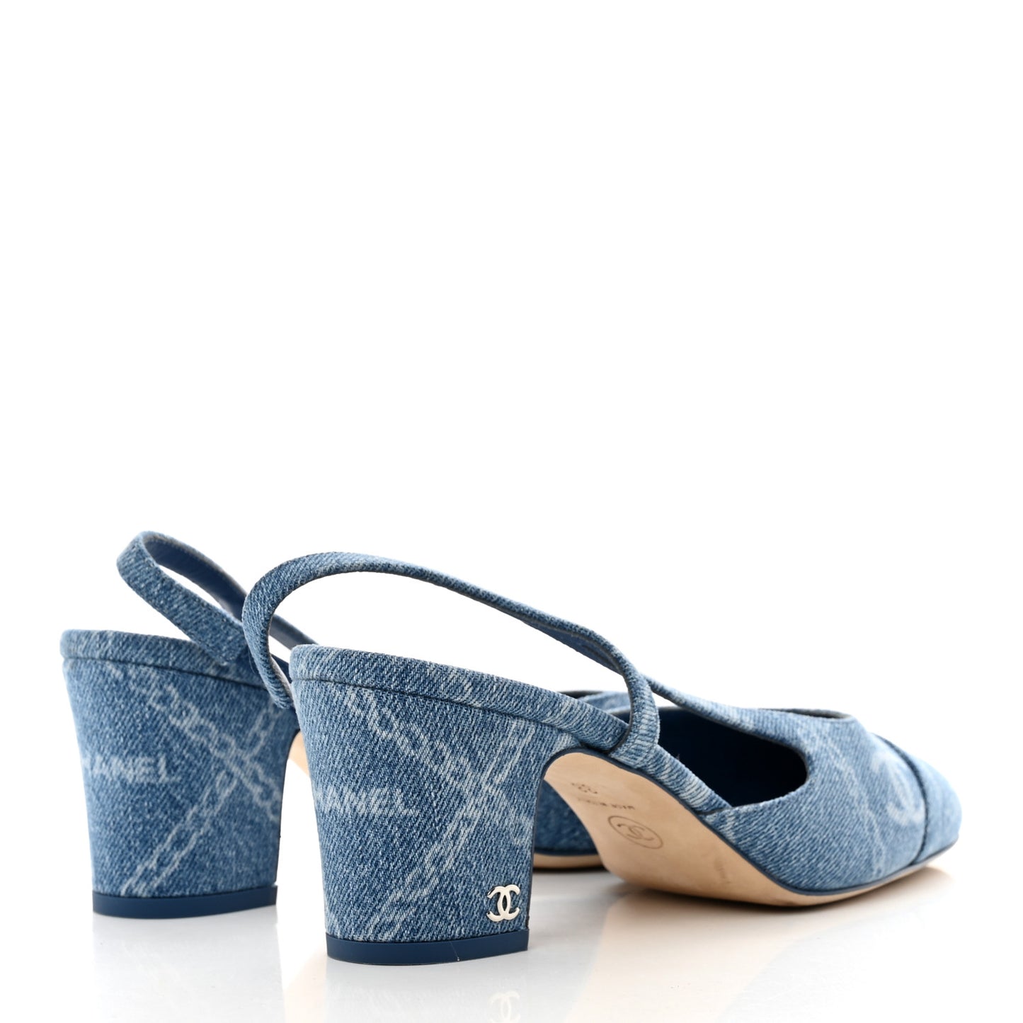 Denim Cap Toe Denim Slingback Pumps 38 Blue
