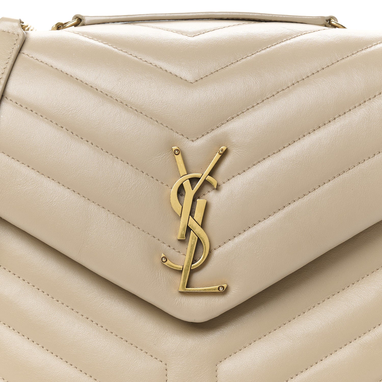 Saint Laurent Calfskin Y Quilted Monogram Medium Loulou Chain Satchel Dark Beige 9 of 14