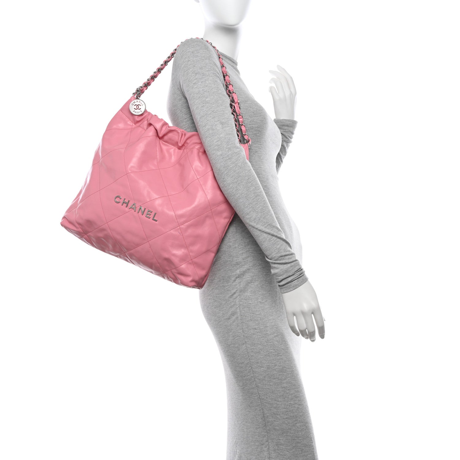 Chanel Shiny Calfskin Quilted Chanel 22 Drawstring Bag Pink 2 of 14