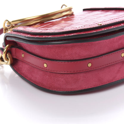 Chloe Calfskin Suede Crocodile Embossed Small Nile Bracelet Bag Crimson Pink 6 of 9