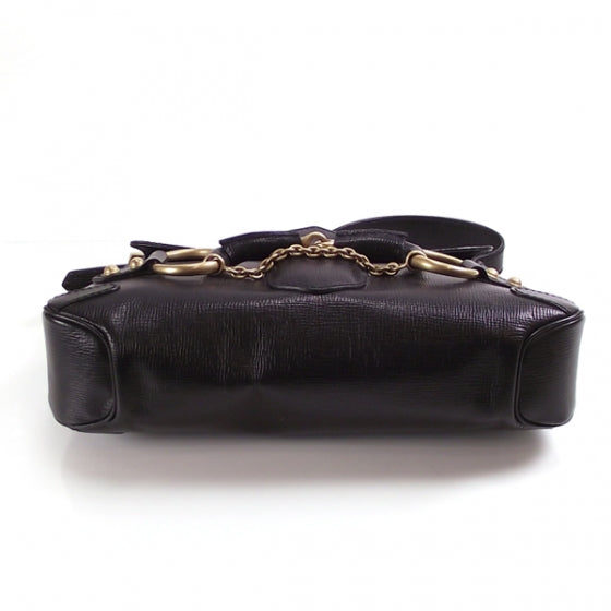 Leather Horsebit Flap Bag Black