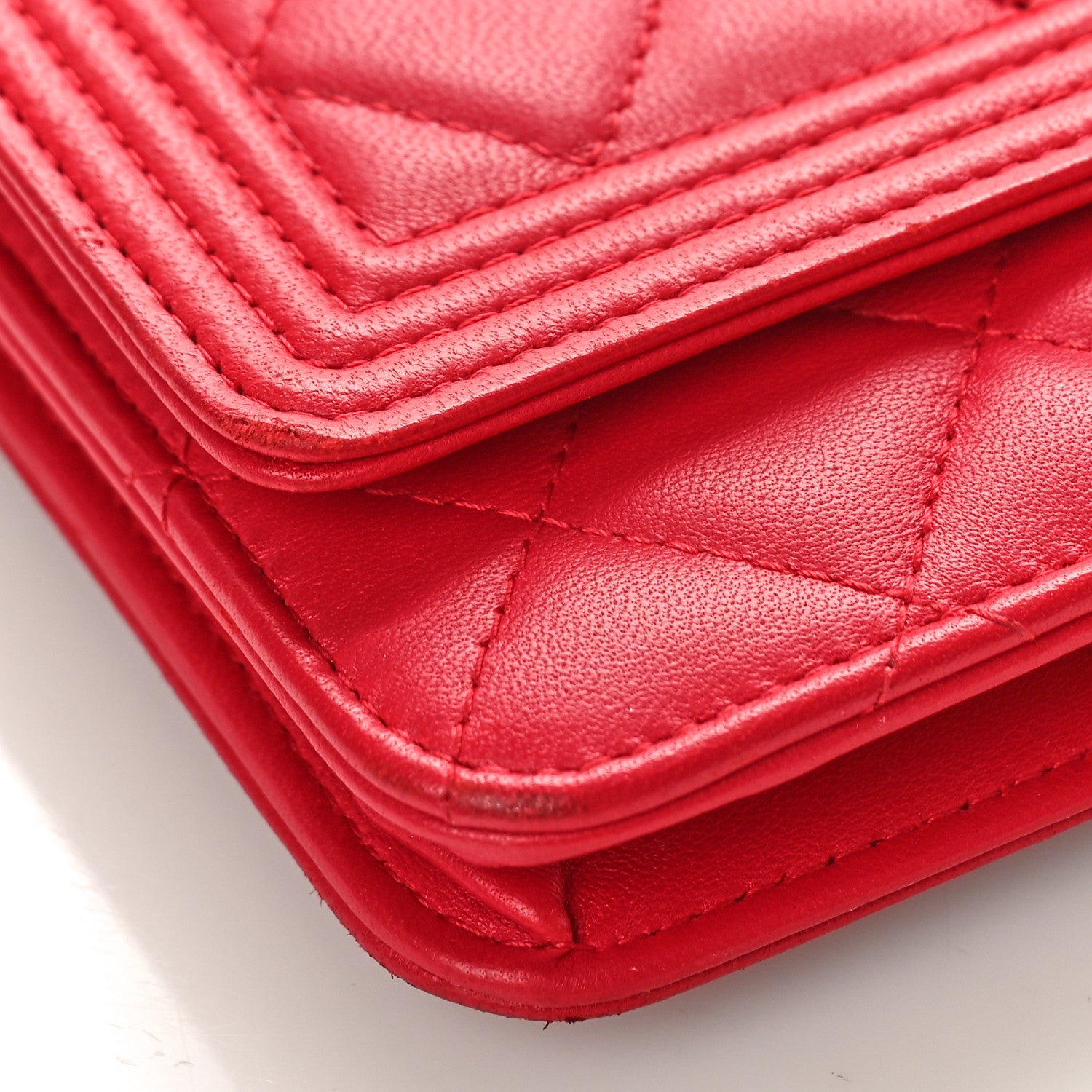 Chanel Lambskin Quilted Boy Wallet On Chain WOC Red 8 of 13