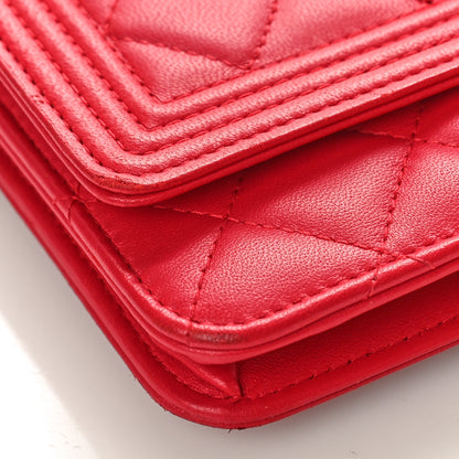Chanel Lambskin Quilted Boy Wallet On Chain WOC Red 8 of 13