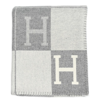 Hermes Wool Cashmere Avalon III Blanket Ecru Gris Clair 1 of 3