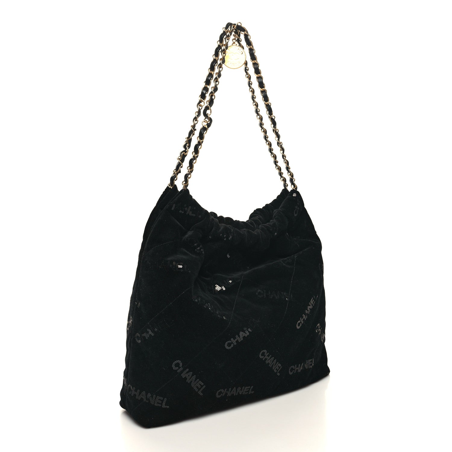 Chanel Velvet Sequin Quilted Chanel 22 Black 3 of 10