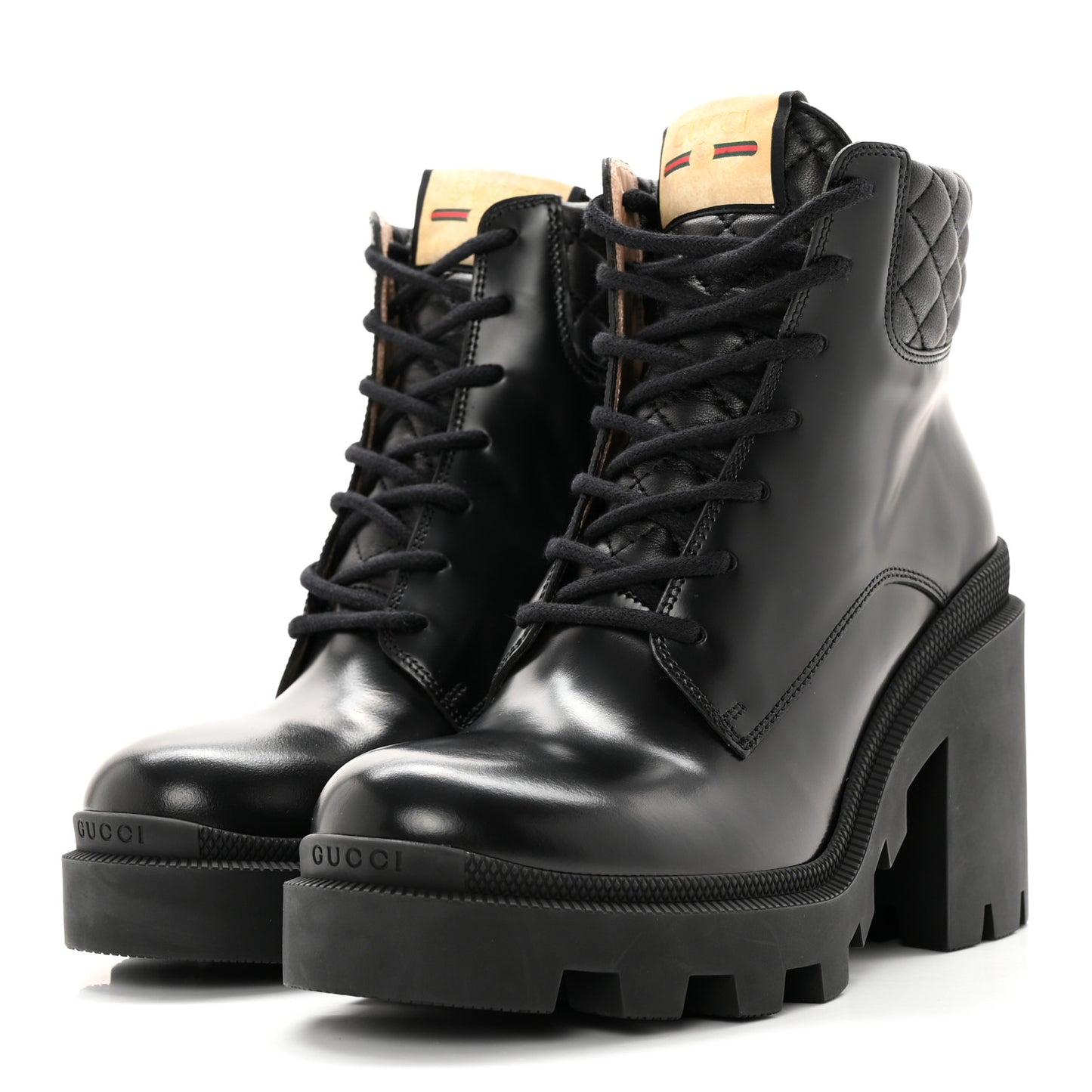Magnum Calfskin Nappa Quilted Lace Up Ankle Boots 38.5 Black
