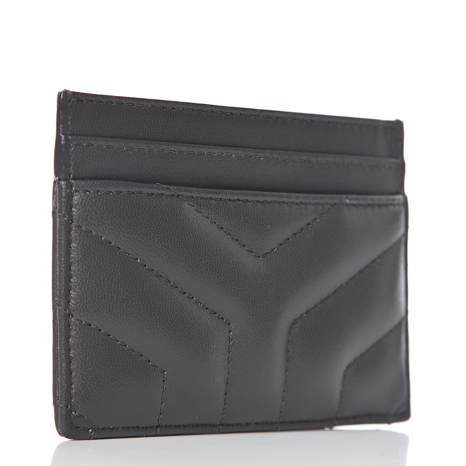 Saint Laurent Calfskin Y Quilted Monogram LouLou Credit Card Case Asphalt 3 of 9