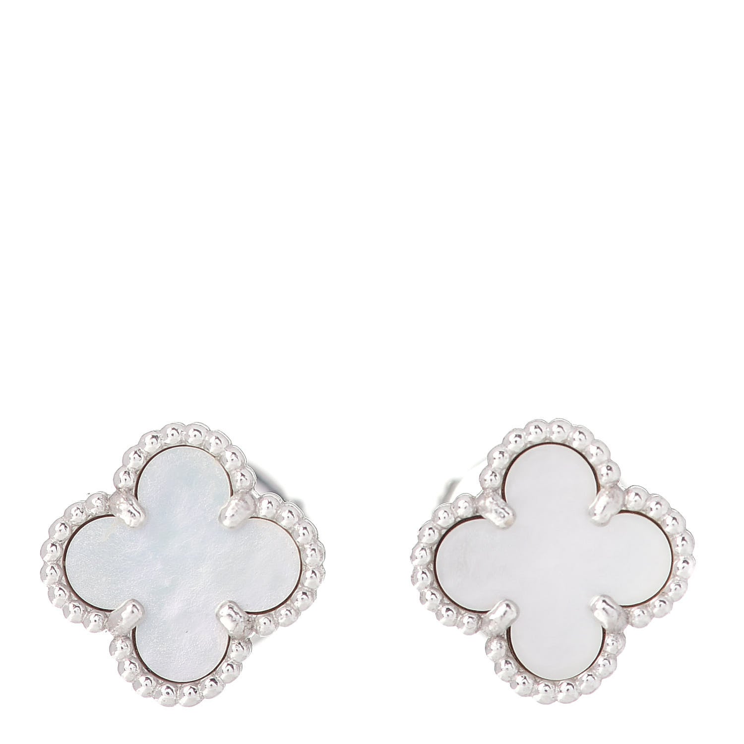 Van Cleef & Arpels 18K White Gold Mother of Pearl Sweet Alhambra Earrings 1 of 6
