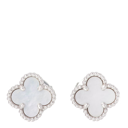 Van Cleef & Arpels 18K White Gold Mother of Pearl Sweet Alhambra Earrings 1 of 6