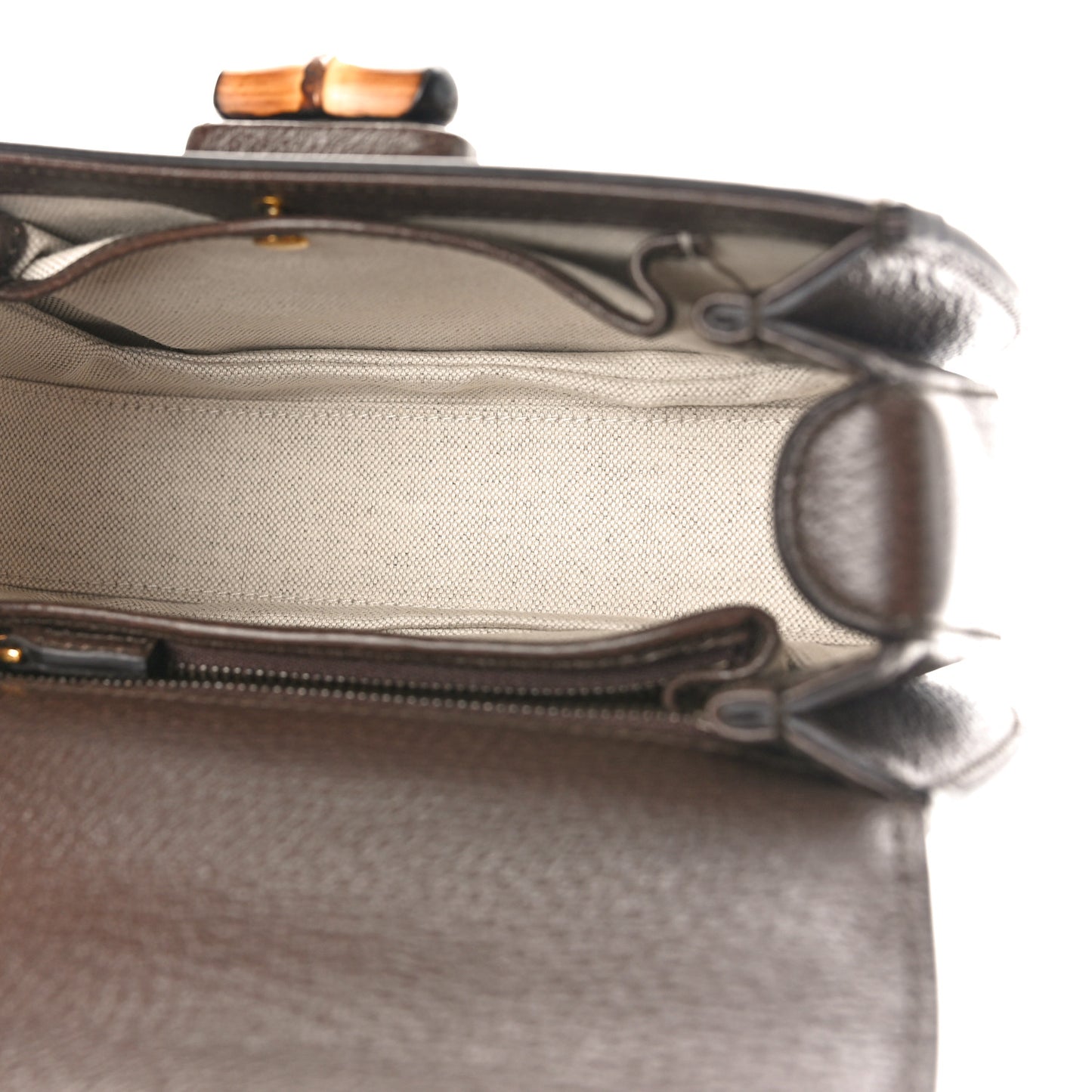 Monogram Jumbo GG Textured Dollar Calfskin Web Small Bamboo 1947 Top Handle Bag Camel Ebony New Acero