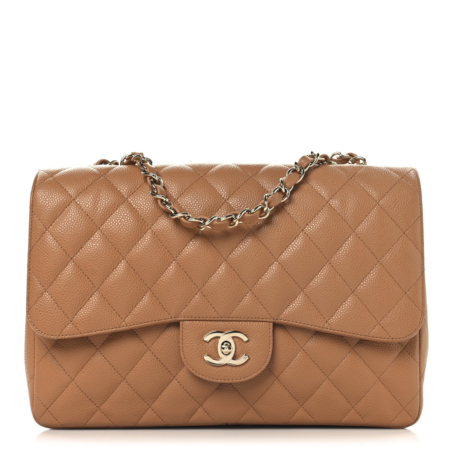 Caviar Quilted Jumbo Single Flap Light Brown