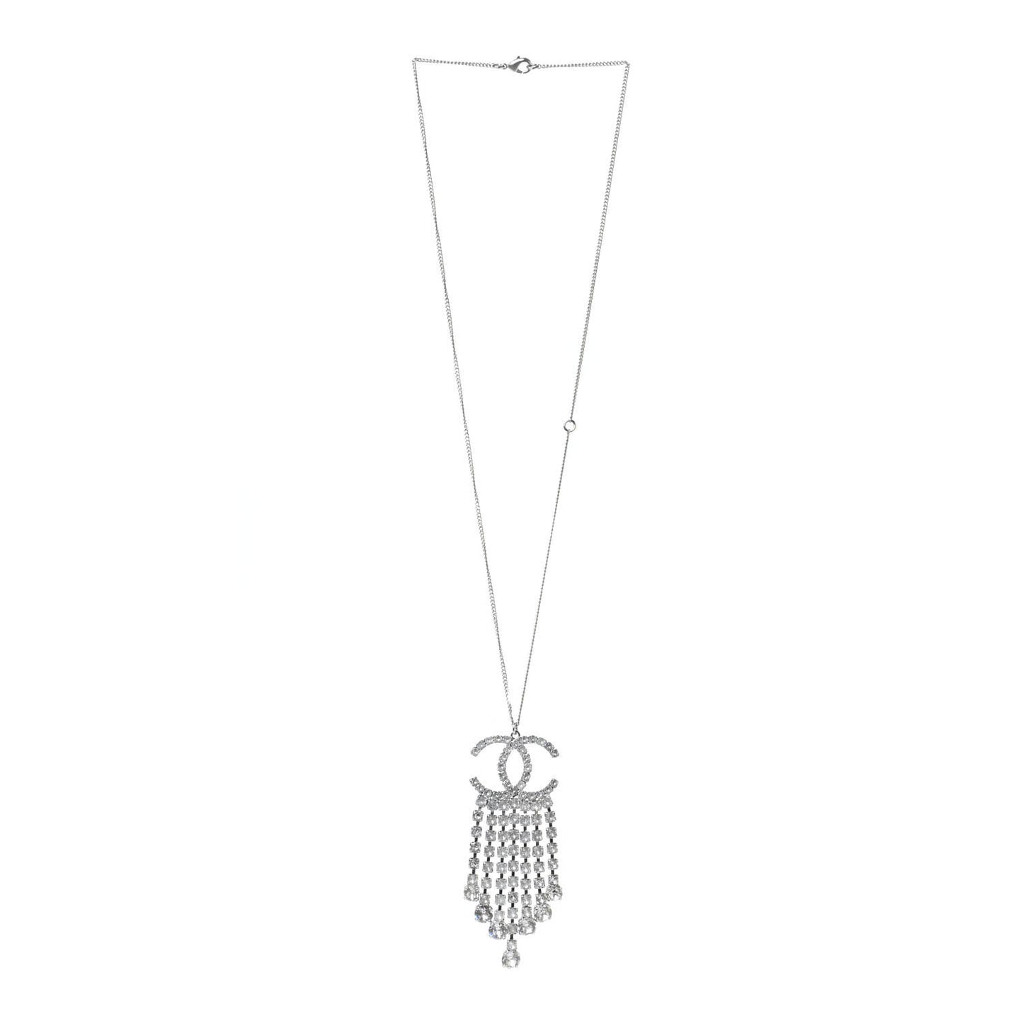 Crystal CC Drop Necklace Silver
