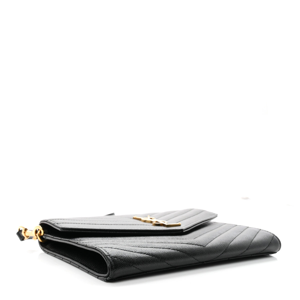 Grain De Poudre Matelasse Chevron Monogram Envelope Clutch Black