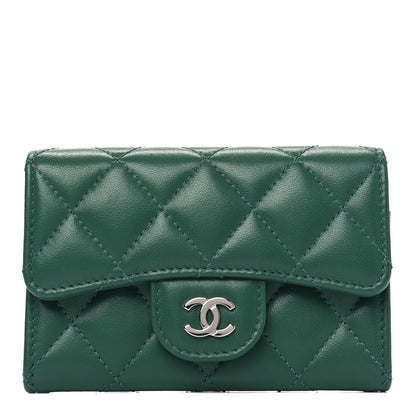 Chanel Lambskin Quilted Flap Card Holder Wallet Green 1 of 4