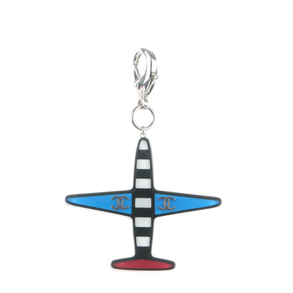 Chanel Resin Striped CC Airplane Keychain Blue Red 1 of 3