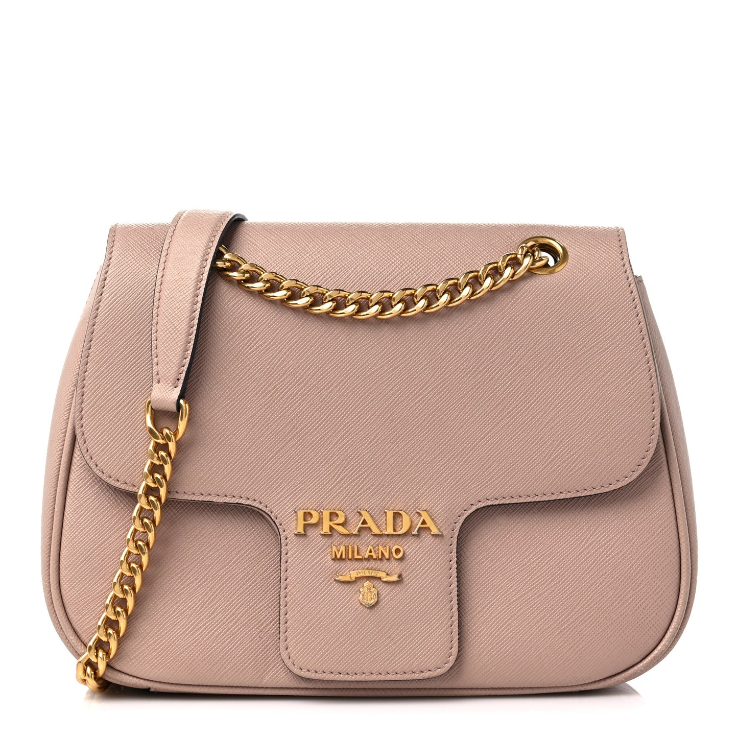 Saffiano Lux Chain Shoulder Bag Beige