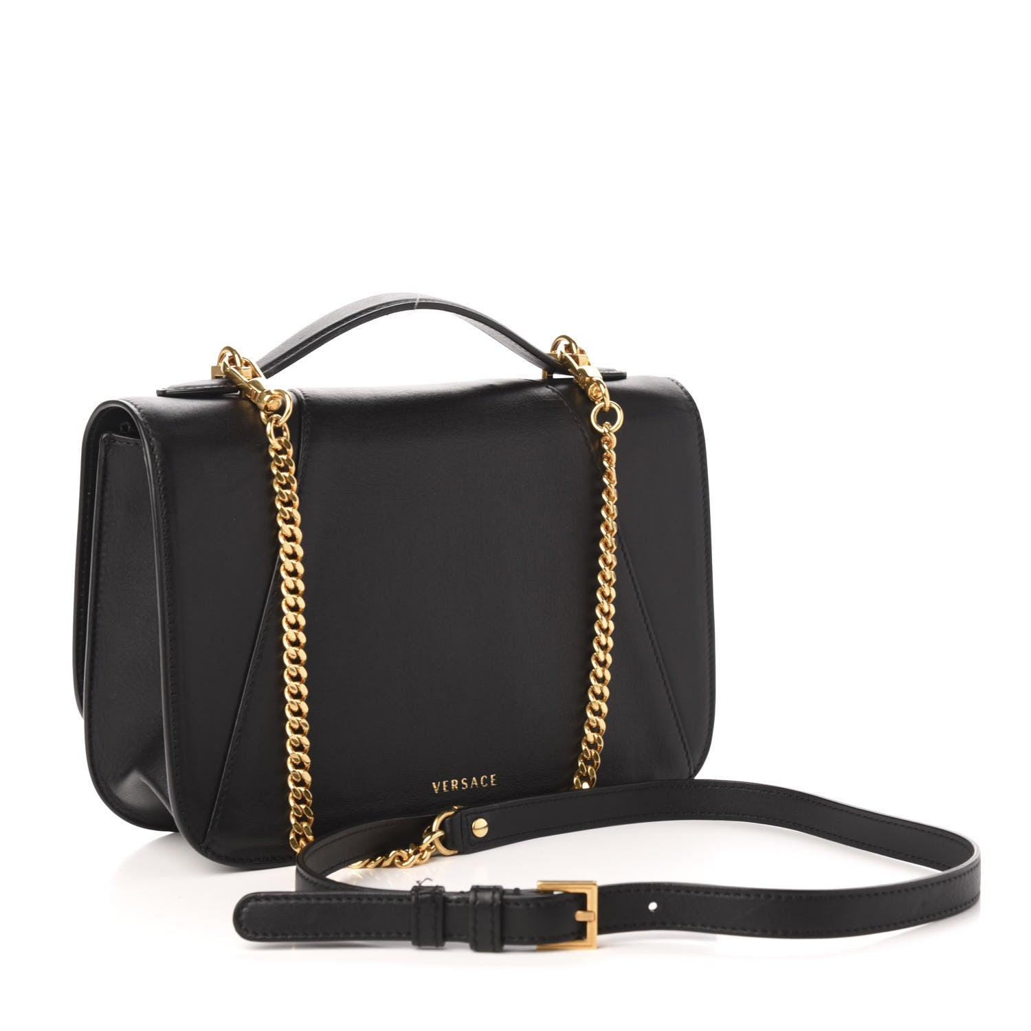 Versace Vitello Barocco Virtus Top Handle Shoulder Bag Black 3 of 11