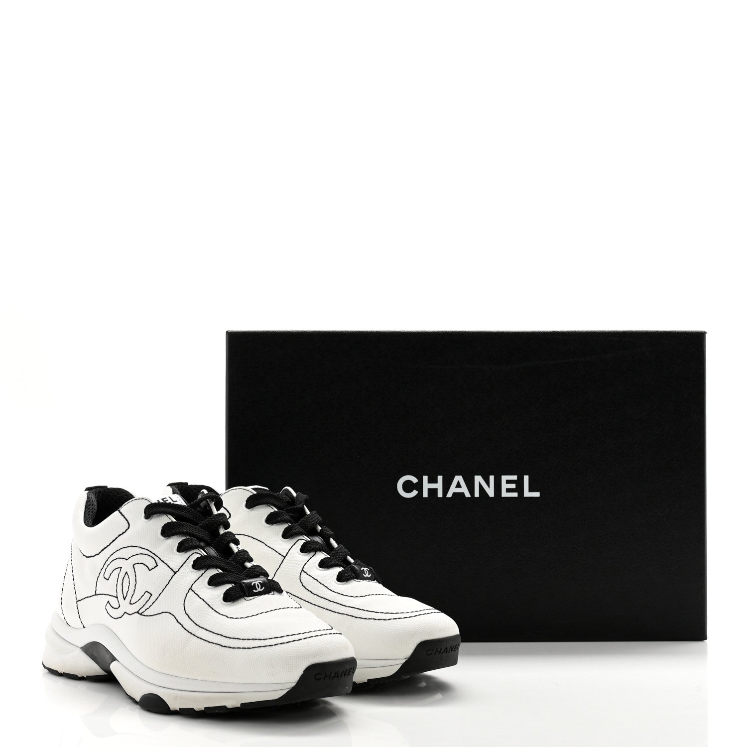 Chanel Cotton Womens CC Sneakers 37 White Black 11 of 11