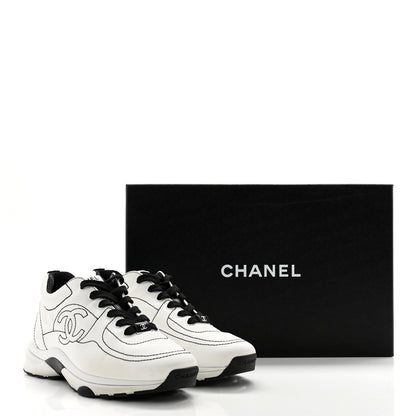 Chanel Cotton Womens CC Sneakers 37 White Black 11 of 11