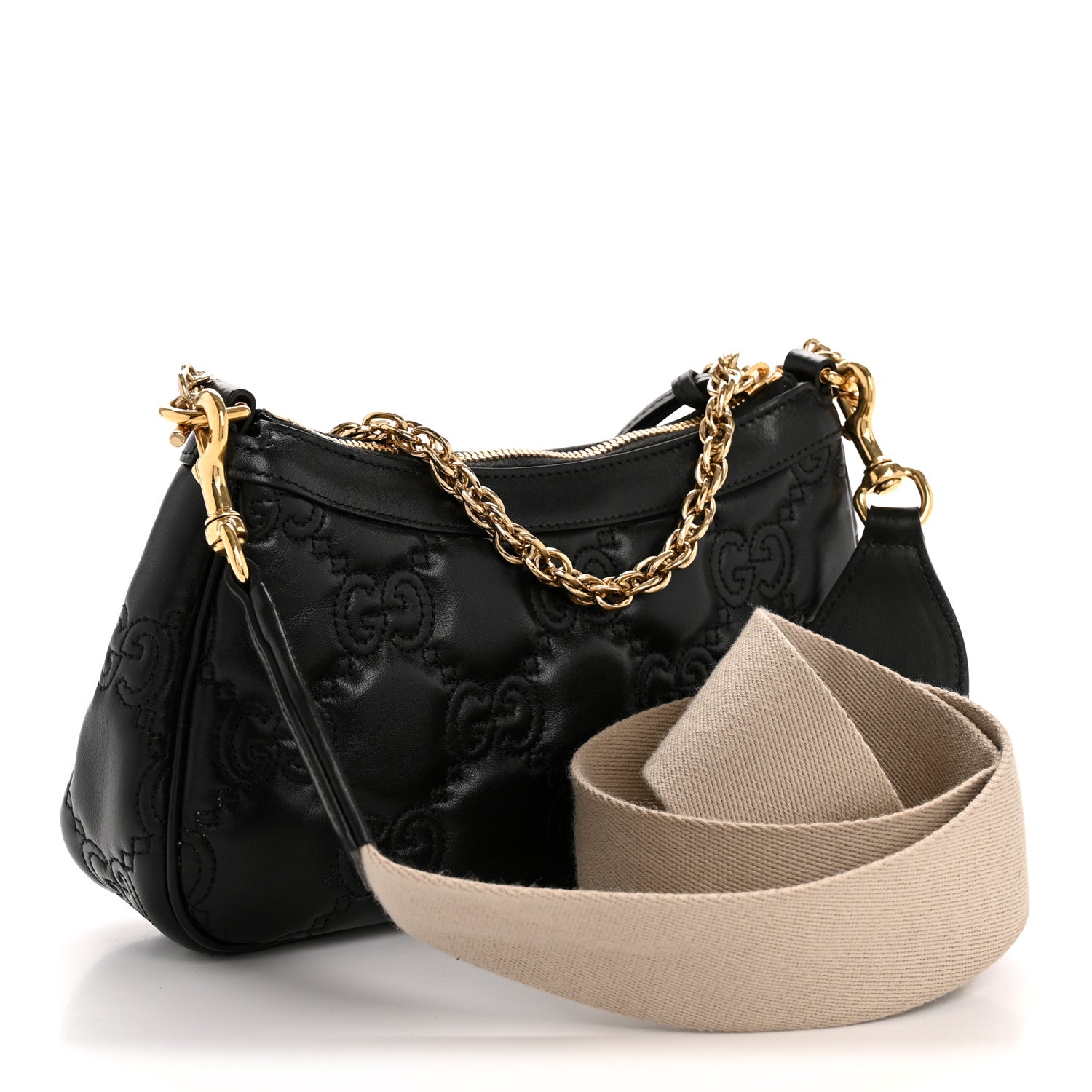 Gucci Calfskin GG Matelasse Chain Handbag Black Natural 3 of 13