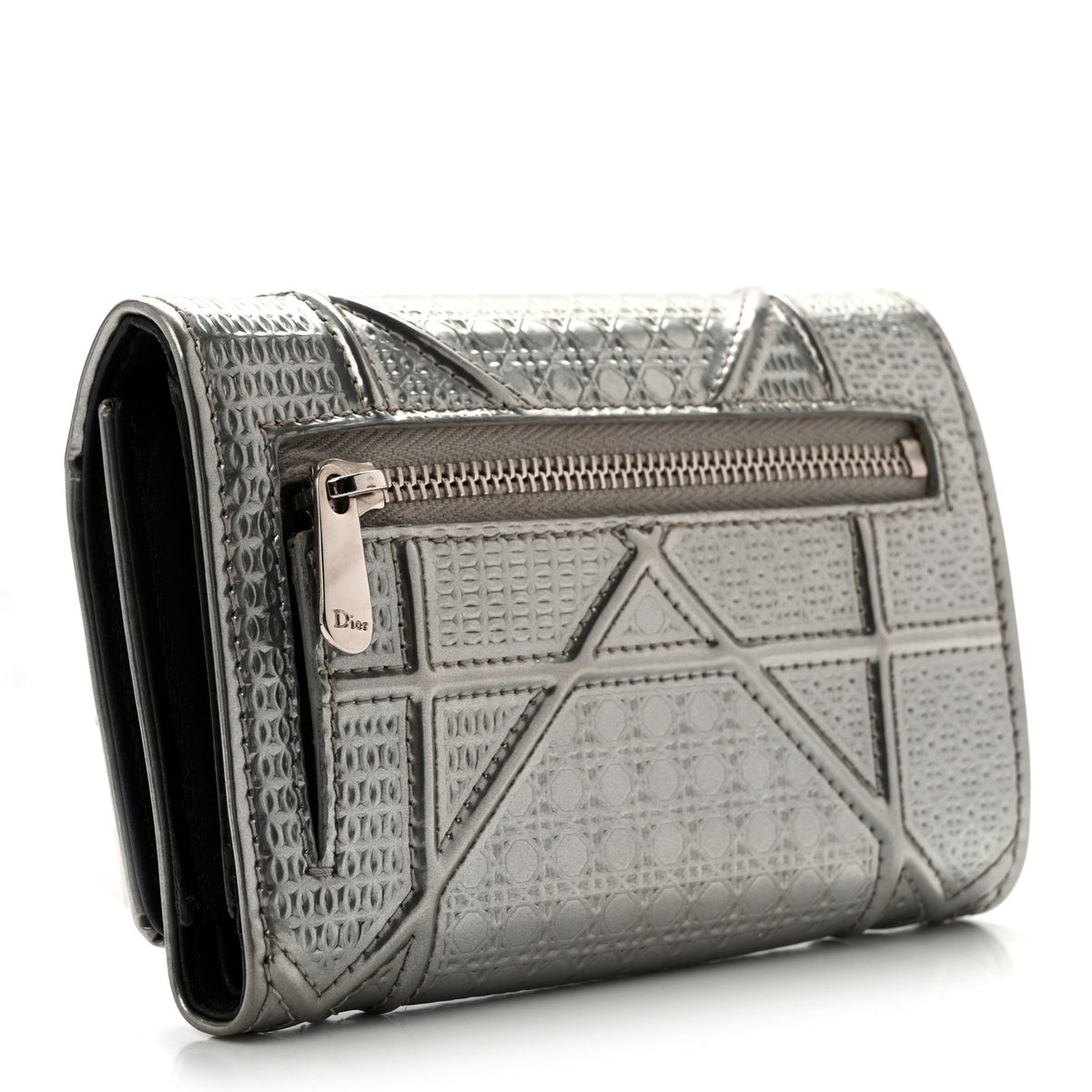 Metallic Patent Micro-Cannage Diorama Elancee Wallet Onyx Silver