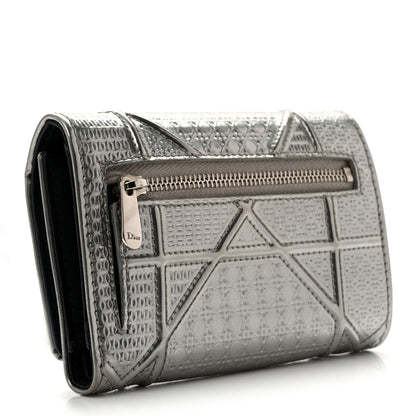 Christian Dior Metallic Patent Micro-Cannage Diorama Elancee Wallet Onyx Silver 3 of 11