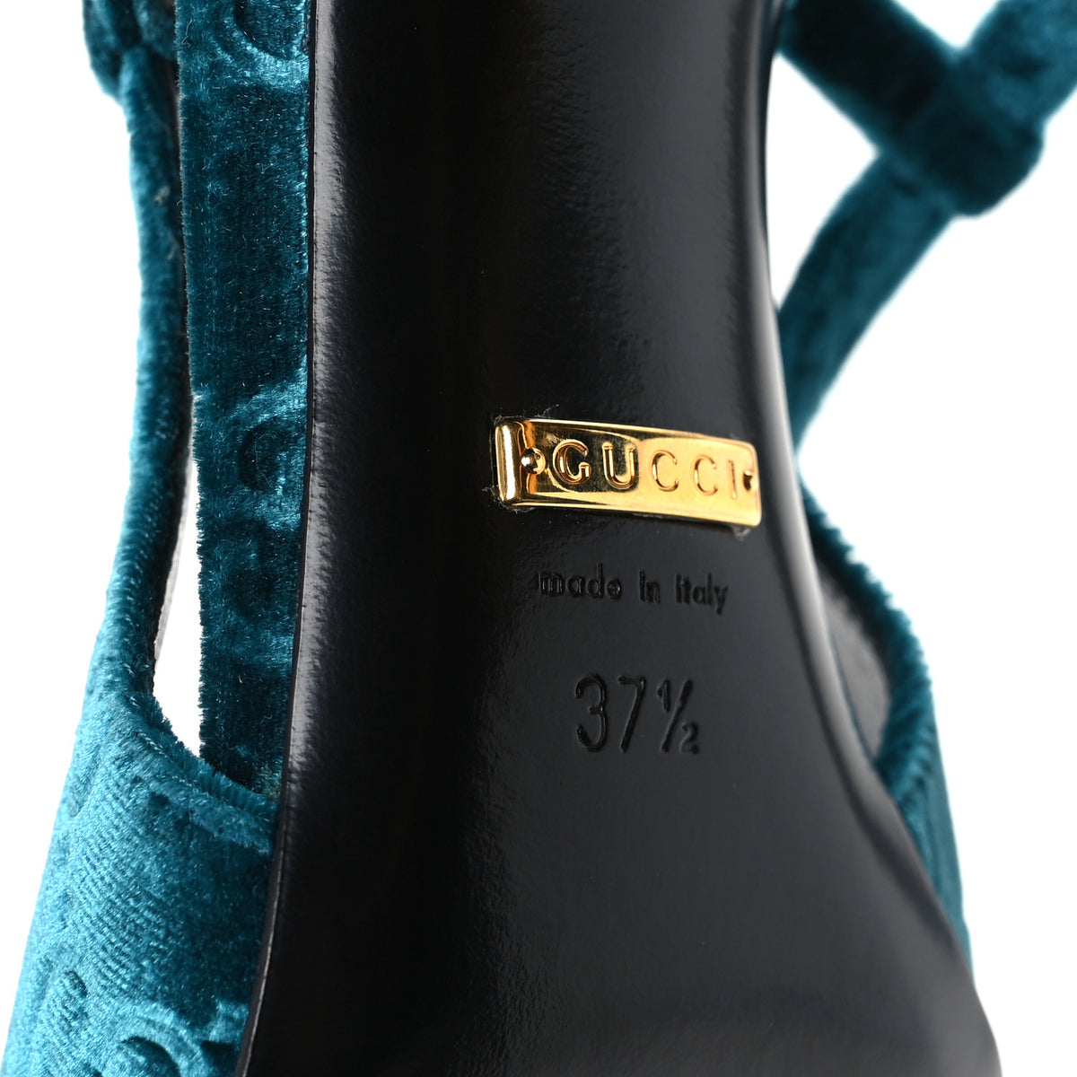 Gucci Velvet GG Monogram Slingback 115mm Pumps 37.5 Peacock 8 of 10