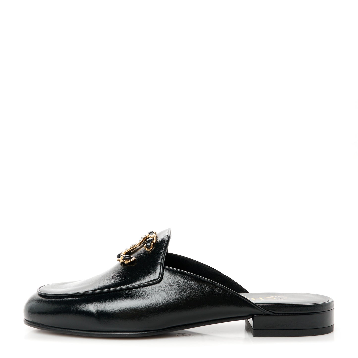 Shiny Calfskin Crystal CC Mules 36 Black