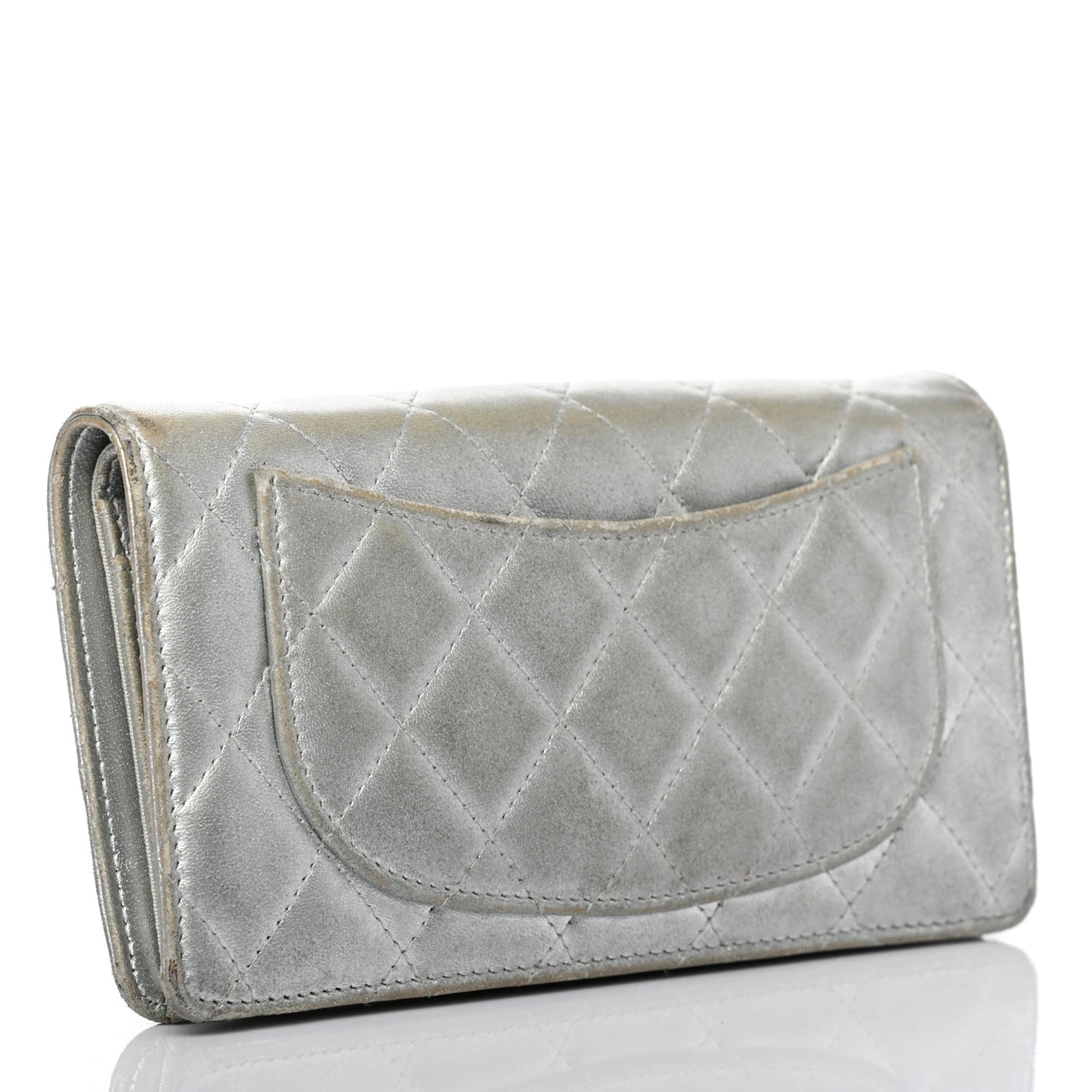 Metallic Lambskin Quilted Yen Wallet Silver