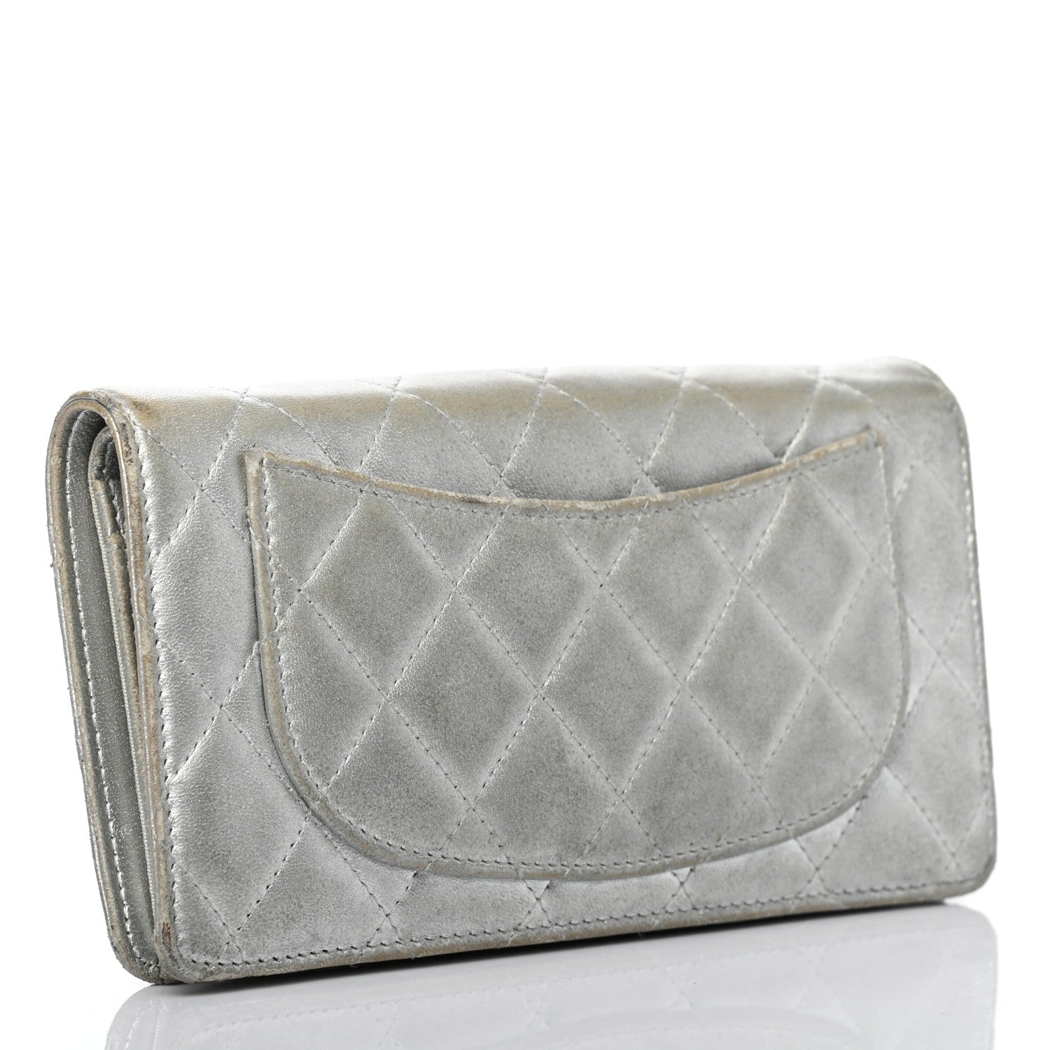 Chanel Metallic Lambskin Quilted Yen Wallet Silver 3 of 16