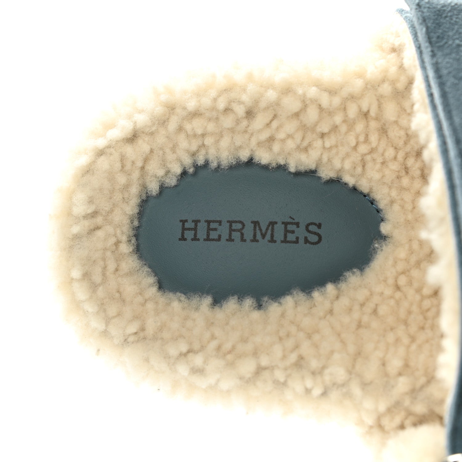 Hermes Suede Goatskin Woolskin Womens Chypre Sandals 37 Bleu Pinede Ecru 7 of 8