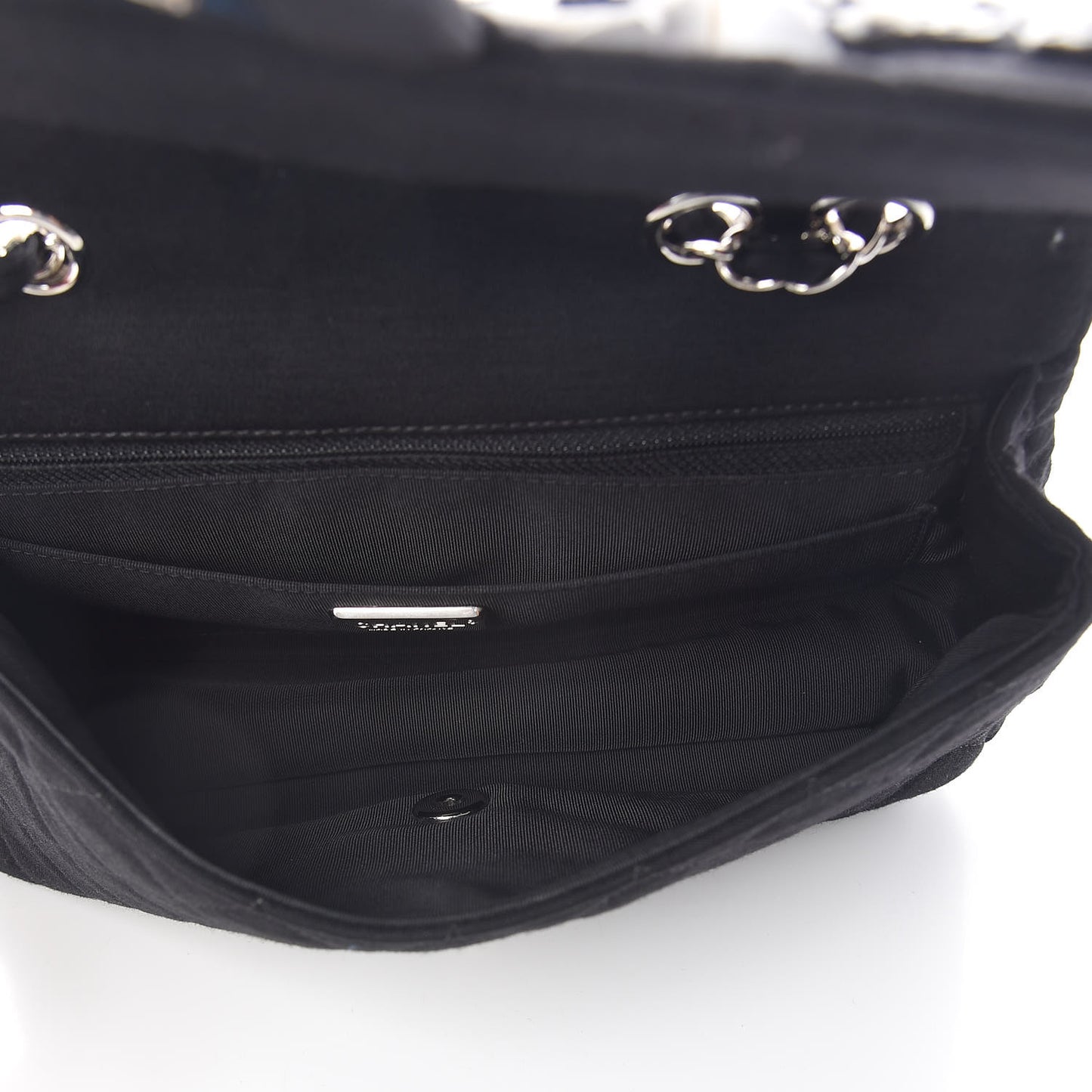 Jersey Quilted Embroidered Floral Medium Single Flap Black