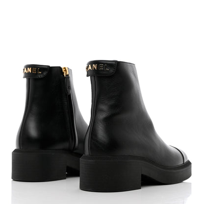 Chanel Calfskin Logo Boots 35 Black 4 of 13