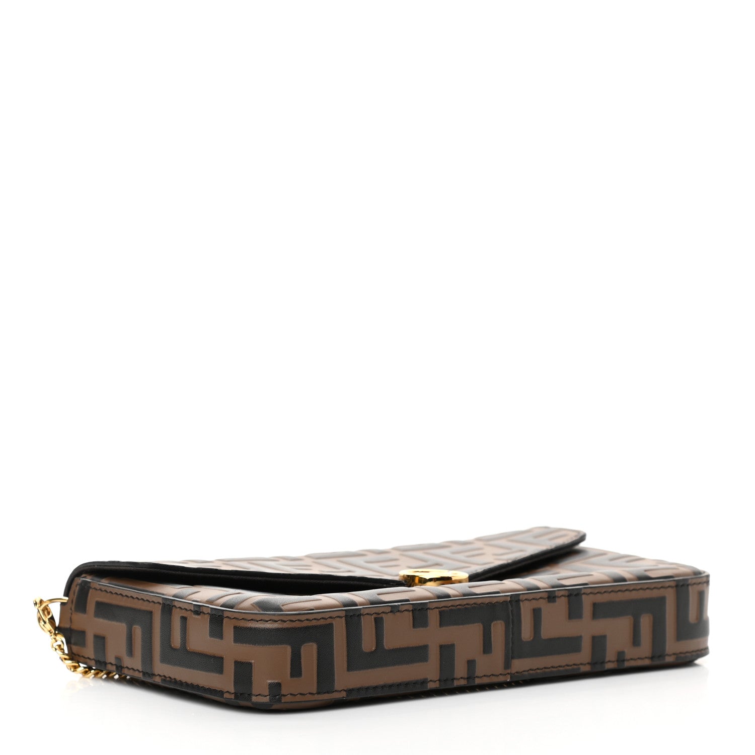 Fendi Vitello Soft F is Fendi Bi-Color FF 1974 Embossed Envelope Wallet On Chain with Pouches Maya Black 5 of 13