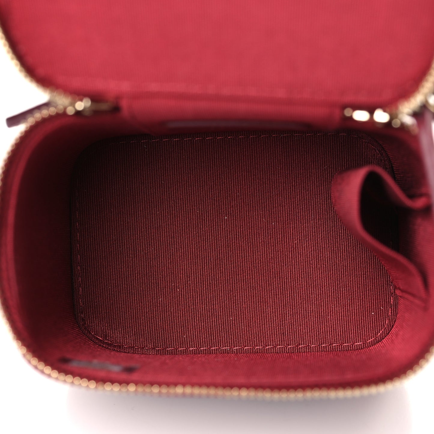 Lambskin Quilted Mini Top Handle Vanity Case With Chain Burgundy