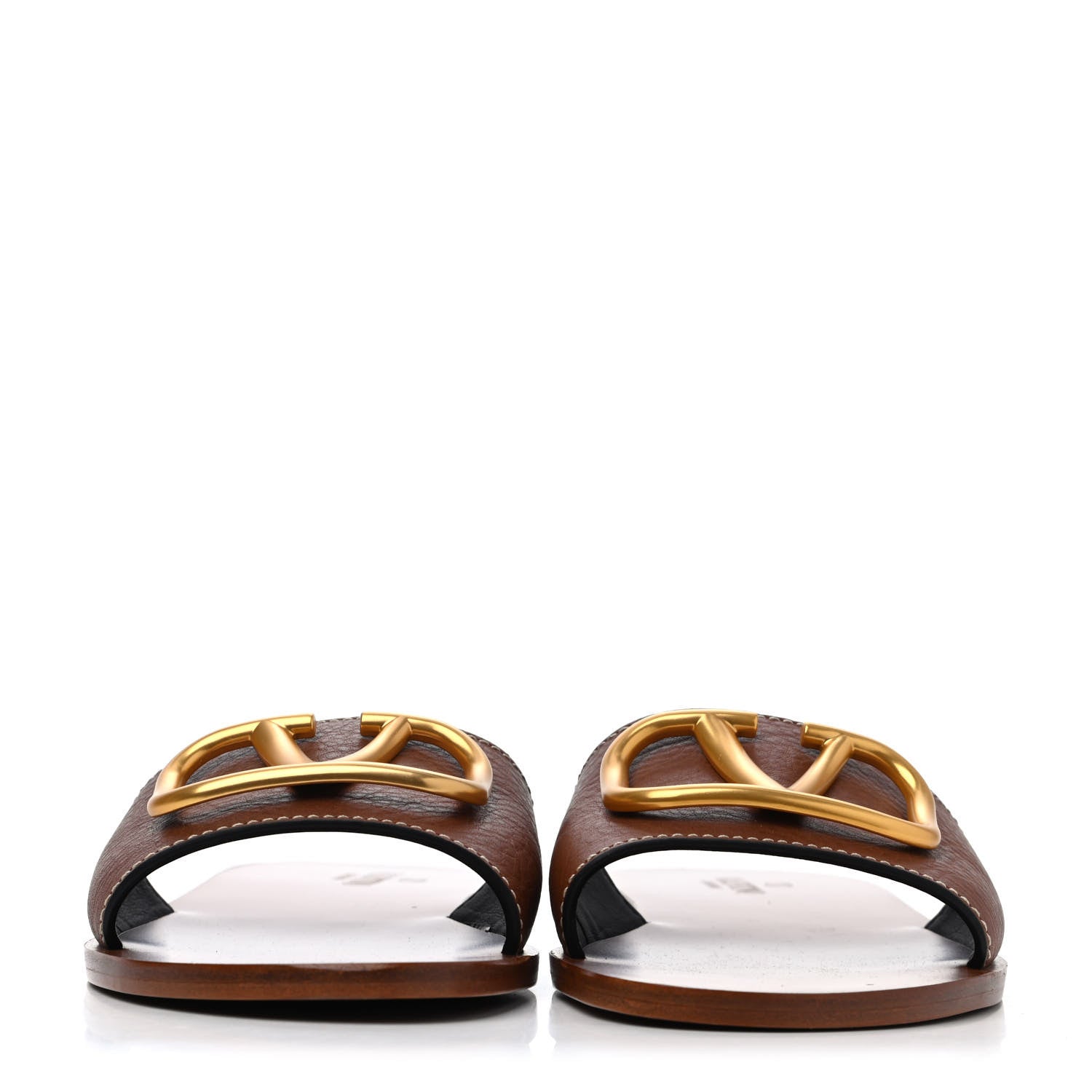 Valentino Garavani Grainy Cowhide Vlogo Flat Slide Sandals 40 Cuoio 2 of 4