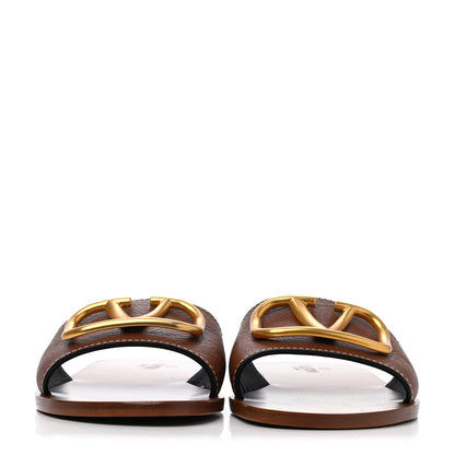 Valentino Garavani Grainy Cowhide Vlogo Flat Slide Sandals 40 Cuoio 2 of 4