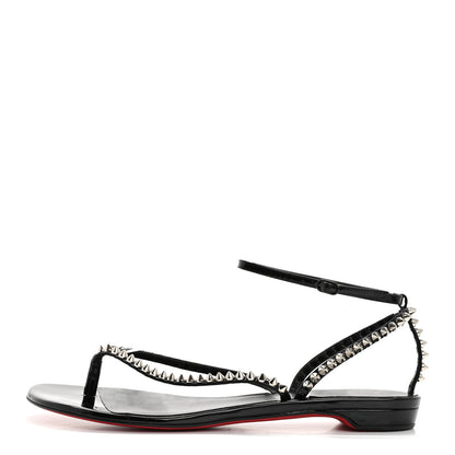 Christian Louboutin Patent Calfskin Spike So Me Tonguetta Flat Sandals 41 Black 1 of 11