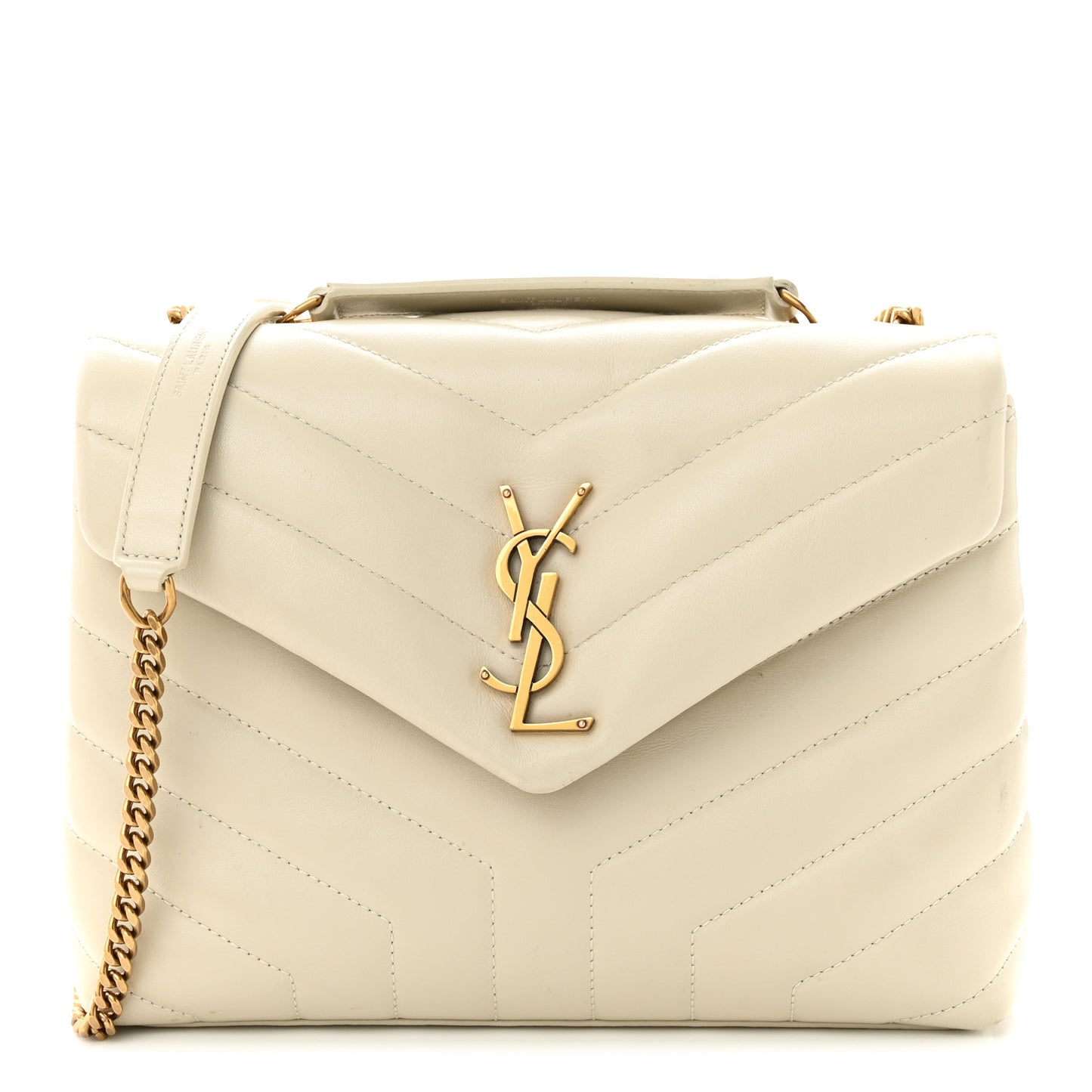 Calfskin Y Quilted Monogram Small Loulou Chain Satchel Crema Soft
