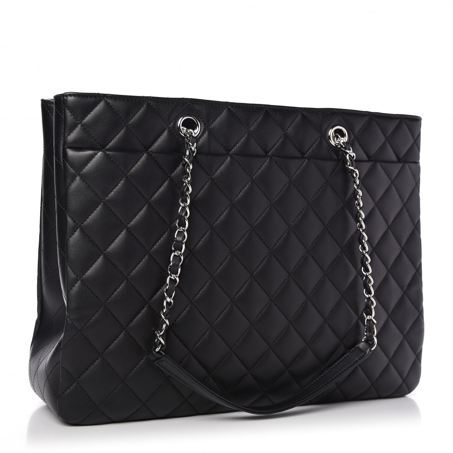 Calfskin Quilted Large CC Shopping Tote Black