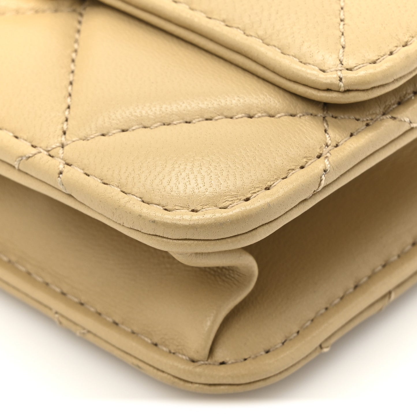 Lambskin Quilted Golden Class Wallet On Chain WOC Dark Beige