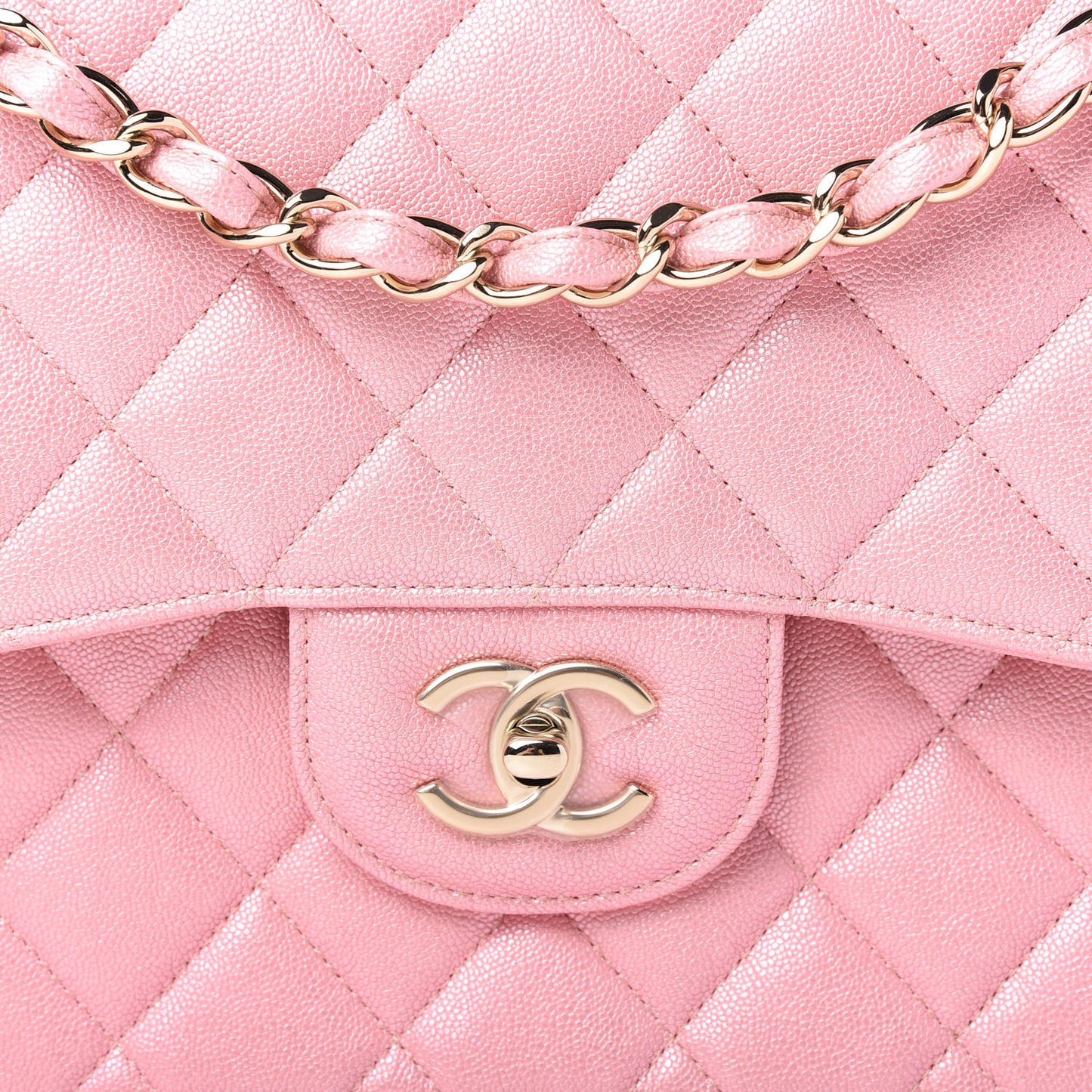 Iridescent Caviar Quilted Jumbo Double Flap Rose Pink