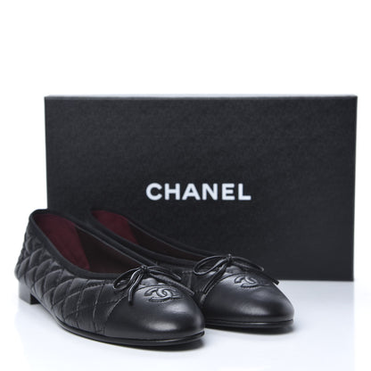 Chanel Aged Calfskin Quilted CC Cap Toe Ballerina Flats 42 Black 9 of 9