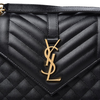 Saint Laurent Grain De Poudre Textured Mixed Matelasse Triquilt Medium Monogram Satchel Black 9 of 9