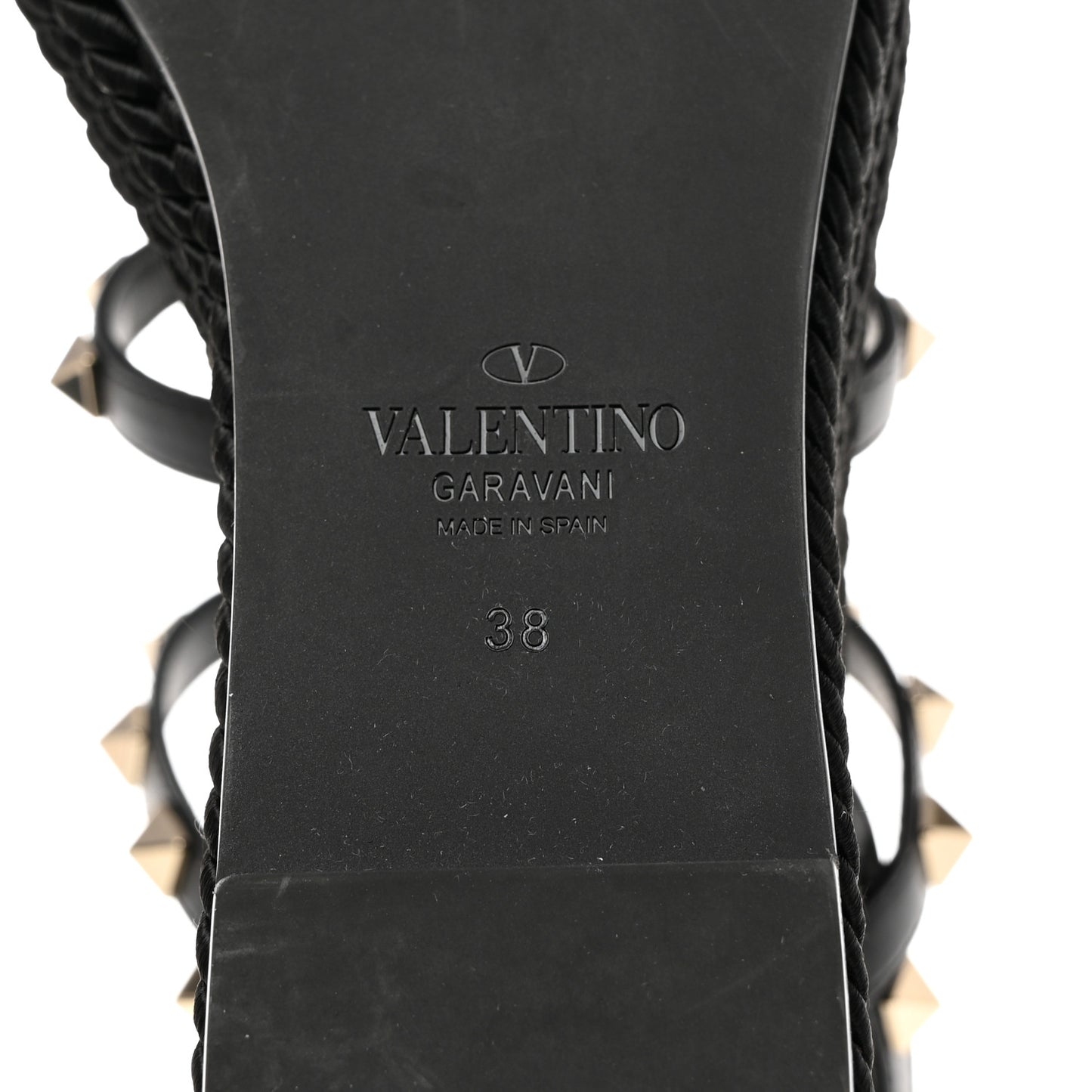 Calfskin Rockstud Ankle Strap Torchon Espadrille Caged 25/95mm Wedge Sandals 38 Black