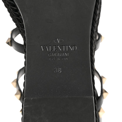 Valentino Garavani Calfskin Rockstud Ankle Strap Torchon Espadrille Caged 25/95mm Wedge Sandals 38 Black 8 of 9