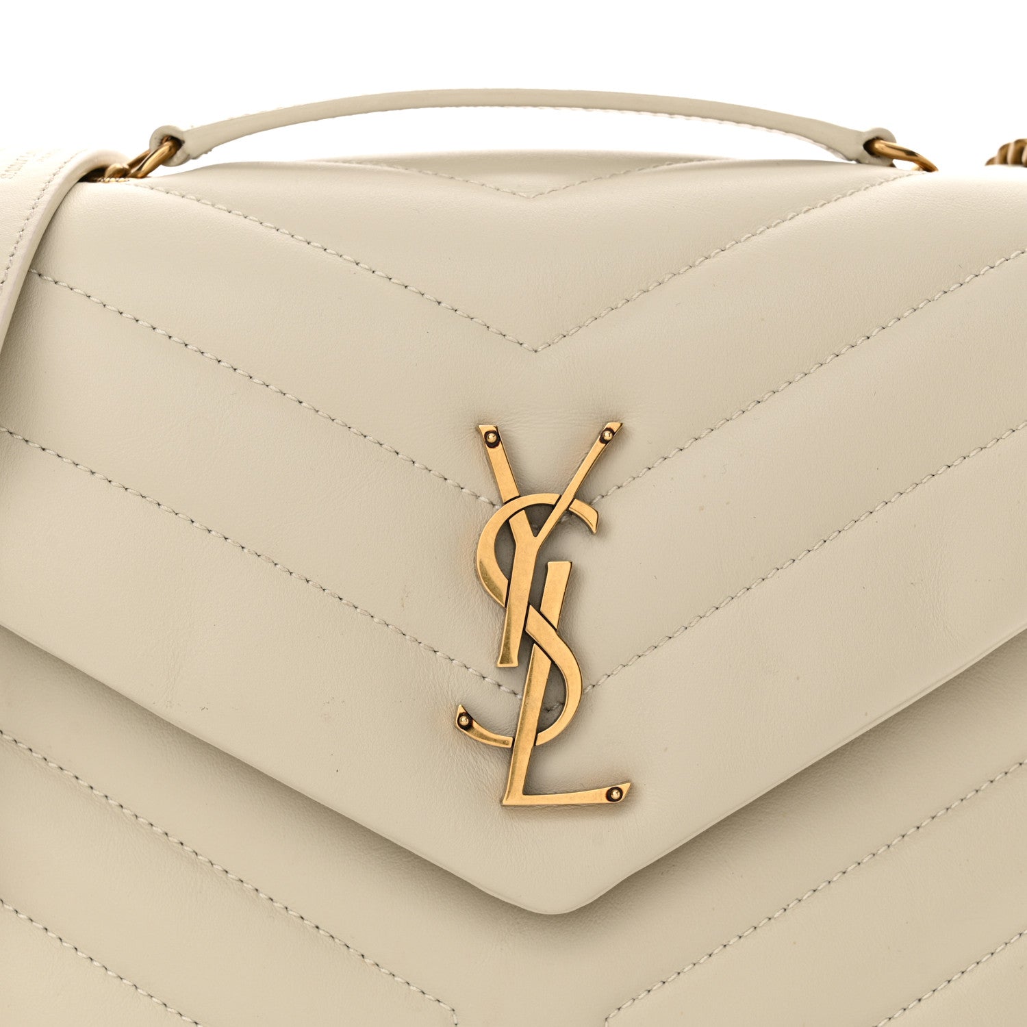 Saint Laurent Calfskin Y Quilted Monogram Small Loulou Chain Satchel Crema Soft 8 of 11