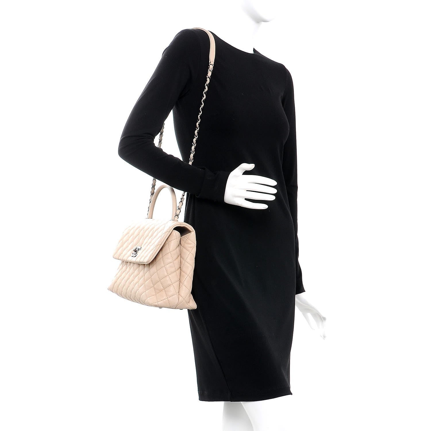 Chanel Caviar Quilted Medium Coco Handle Flap Light Beige 2 of 12